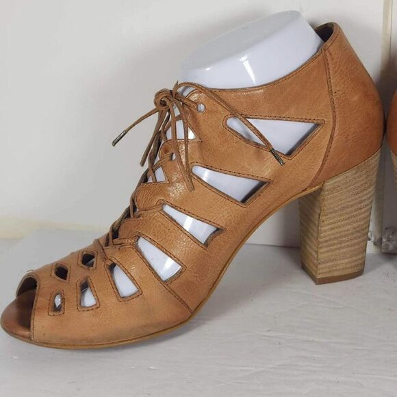 Paul Green Women's Jansen US8,5 AU6 Leather cuoio Lace-Up Block Heel Sandal - Picture 7 of 15